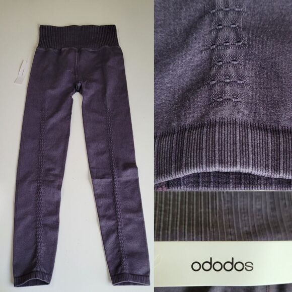 NEW ODODOS SEXY BACK SEAM PURPLE GRAY RUNNING COMPRESSION LEGGINGS XS SMALL NWT - Picture 1 of 10